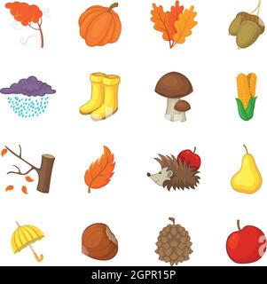 Autumn items icons set, cartoon style Stock Vector