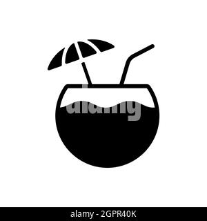 Coconut cocktail drink vector glyph icon. Summer sign Stock Vector