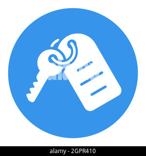 Hotel room key with number vector white glyph icon Stock Vector