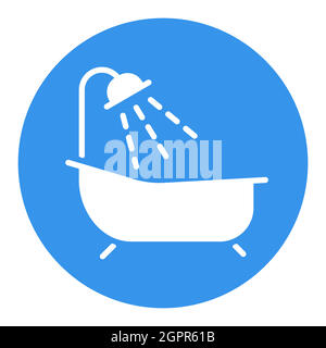 Bathroom vector white glyph icon. Bath with shower sign Stock Vector