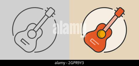 Guitar musical instrument icon. Flat style illustration. Isolated. Stock Vector