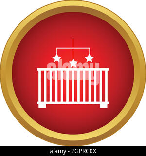 Baby cot with toy icon, simple style Stock Vector