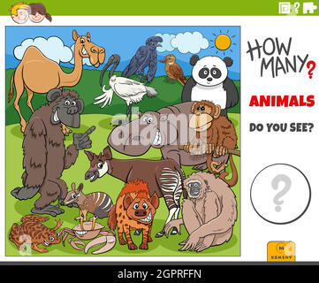 how many cartoon animals educational task for children Stock Vector