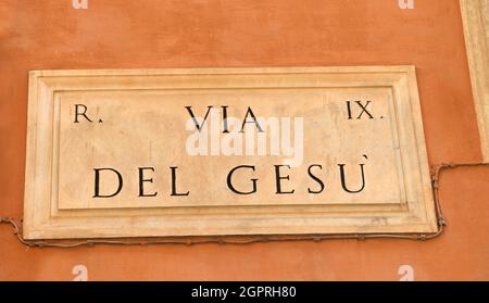 street name meaning Road of Jesus in the historic center of Rome in Italy Stock Photo