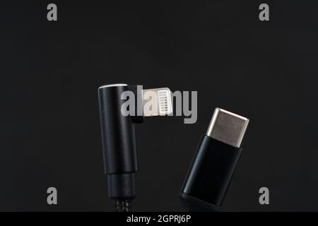 USB-c and Lightning iphone cable image Stock Photo