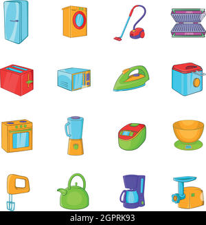 Household appliances icons set, cartoon style Stock Vector