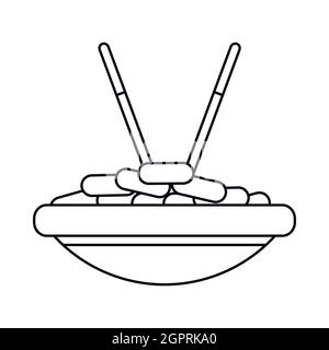 Bowl of rice with chopsticks icon, outline style Stock Vector