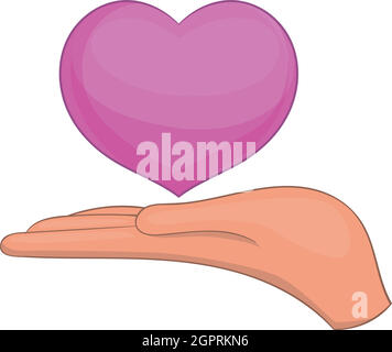 Pink heart in hand icon, cartoon style Stock Vector