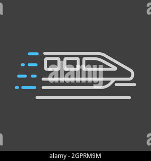 Monorail speed modern train flat vector icon on dark background Stock Vector