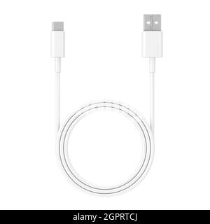 White USB Type C Charger Cable for Smartphone on a white background. 3d Rendering Stock Photo