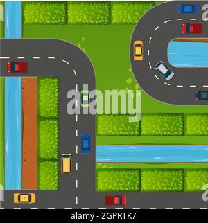 Top view of cars on roads Stock Vector