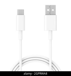 White USB Type C Charger Cable for Smartphone on a white background. 3d Rendering Stock Photo