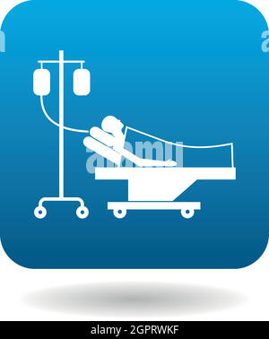 Patient in bed on a drip icon, simple style Stock Vector