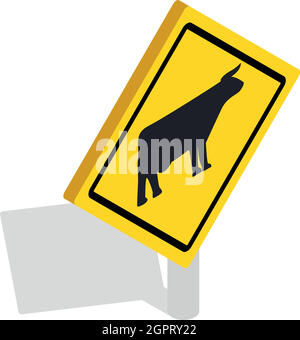 Cattle traffic warning icon, isometric 3d style Stock Vector