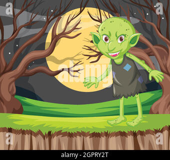 Goblin in standing position in cartoon character on background Stock Vector
