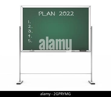 Blackboard with the Phrase Plan 2022 on a white background. 3d Rendering Stock Photo