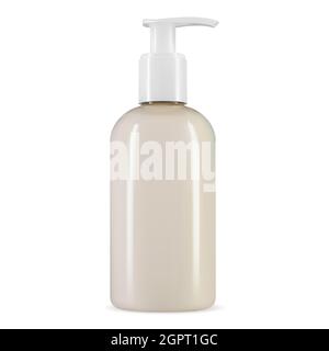Liquid soap pump bottle. Hand sanitizer container, coronavirus cleaning fluid. Body lotion dispenser bottle. bath cream product. Hair gel vial blank i Stock Vector