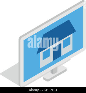 House on laptop screen icon, isometric 3d style Stock Vector