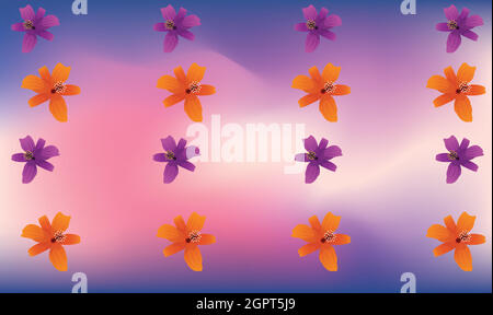 different types of flowers on abstract dark background Stock Vector