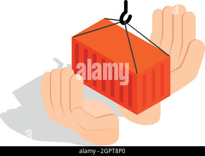 Hands holding container icon, isometric 3d style Stock Vector
