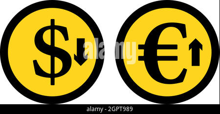 Falling Dollar And Growth Up Euro Coins Icon Stock Vector