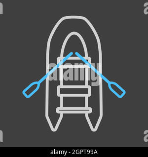 Inflatable rubber boat flat vector icon on dark background Stock Vector