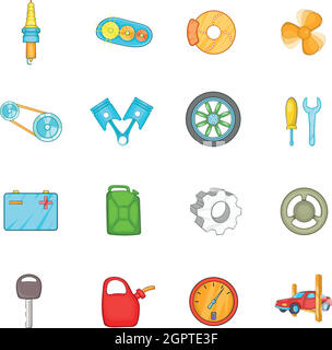 Auto spare parts icons set, cartoon style Stock Vector