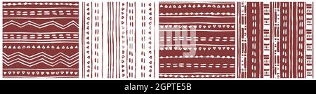Set of doodle hand drawn seamless patterns backgrounds with abstract elements lines, dots, triangles. White red fall winter Merry Christmas and Happy Stock Vector