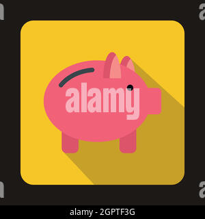 Piggy bank icon in flat style Stock Vector