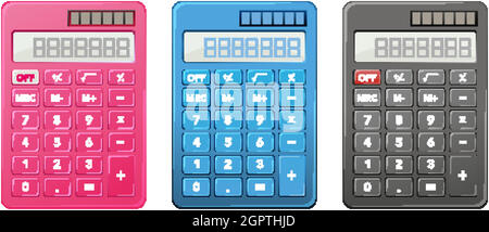 Calculators in three different colors Stock Vector
