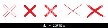 red cross x vector icon. no wrong symbol. delete, vote sign. graphic design element set on white background Stock Vector