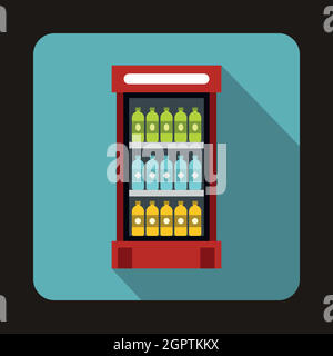 Fridge with refreshments drinks icon, flat style Stock Vector