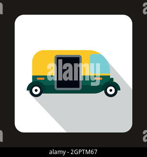 Thailand three wheel native taxi icon, flat style Stock Vector