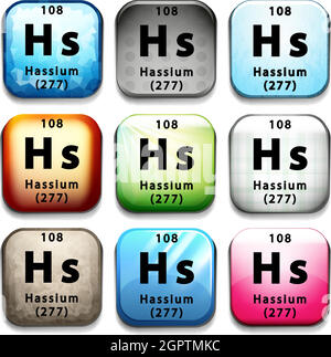 A button with the chemical Hassium Stock Vector