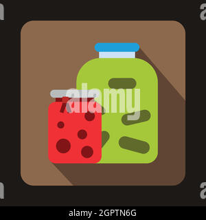 Jars with pickled vegetables and jam icon Stock Vector