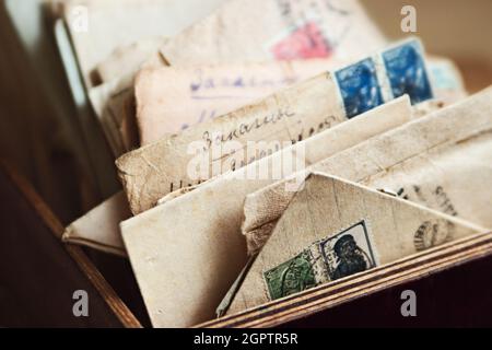 Postal letters of World War Two in the box Stock Photo