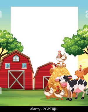 Border template with animals in the farm Stock Vector