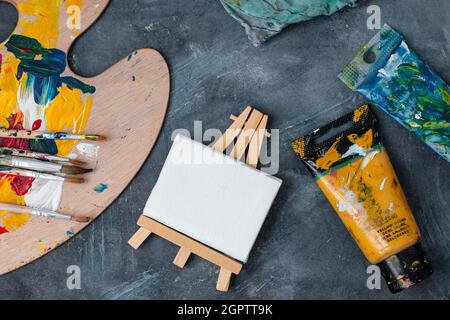 Artist props collection on table Stock Photo