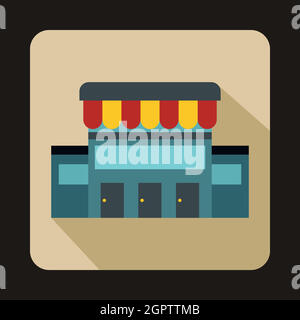 Supermarket building icon, flat style Stock Vector