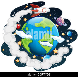 The earth on space galaxy theme on white background Stock Vector