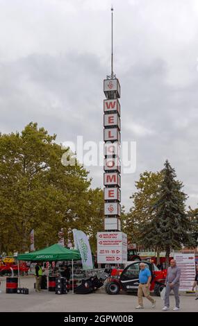 Novi Sad, Serbia - September 21, 2021: Sign Tower Welcome at Agriculture Expo Fair. Stock Photo