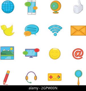 Social media icons set, cartoon style Stock Vector