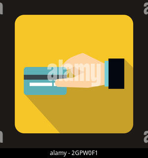 Hand holding a credit card icon, flat style Stock Vector