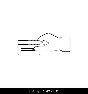 Hand holding a credit card icon, outline style Stock Vector