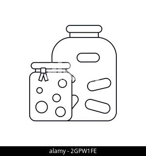 Jars with pickled vegetables and jam icon Stock Vector