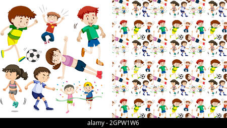 Set of seamless background design with isolated objects theme - sport Stock Vector