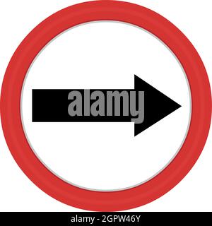 Vector illustration of a traffic sign indicating detour, with a red and white circular background, with the black arrow Stock Vector