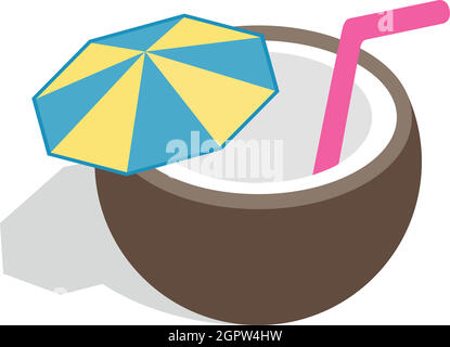 Coconut cocktail icon, isometric 3d style Stock Vector