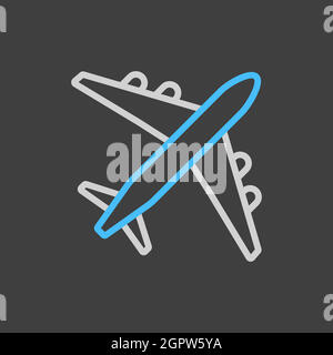 Airplane or plane flat vector icon on dark background Stock Vector