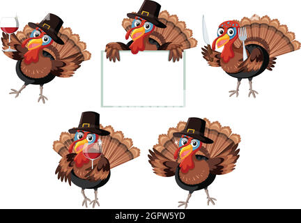 Turkey character on white background Stock Vector